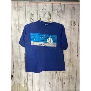 Vintage 1970s Crazy Shirts Hawaii Kids X-Large Blue Sailboat Graphic Tee